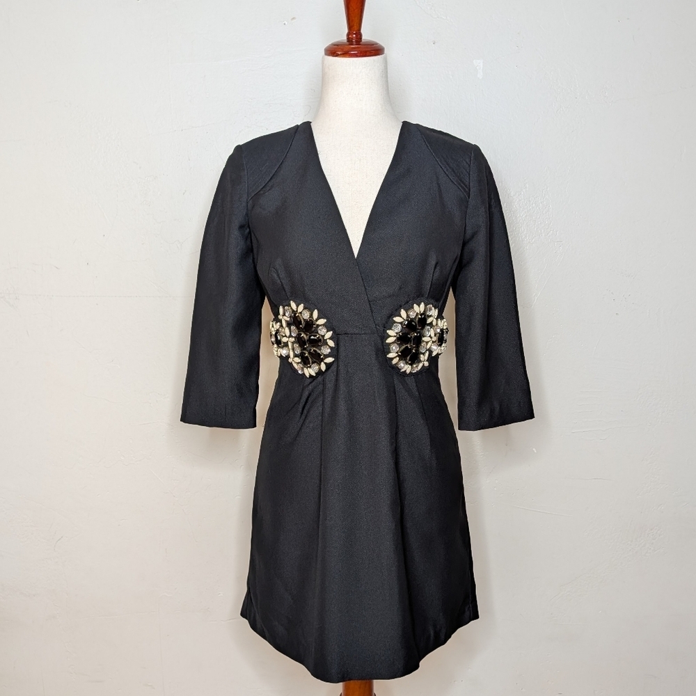 KARTA Rhinestone/Jeweled Waist Little Black Dress Size Small
